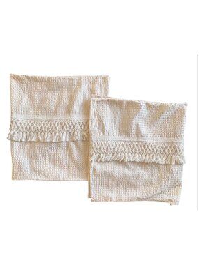 Madison Park Amaya Cotton Seersucker Macrame Netted Tassel Trim Ivory Set Of 2 K